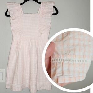 NWT Janie and Jack Light Pink Gingham Seersucker Dress Size 10 Smocked Cotton